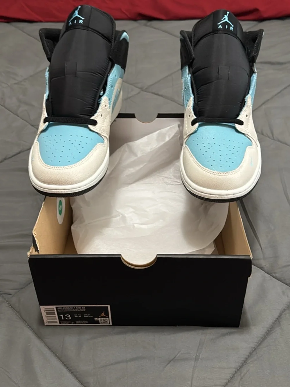 Air Jordan 1 Mid “ Blue Chill “High-Top Sneakers in Light Blue, Black and White